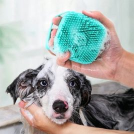 Bio PetActive Petzz Hazneli Silikon Kedi ve Köpek Banyo Şampuan Fırçası Yeşil 8.4X6X8.4 cm